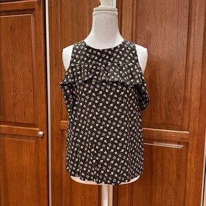 LOFT‎ Black Floral Cold Shoulder Top